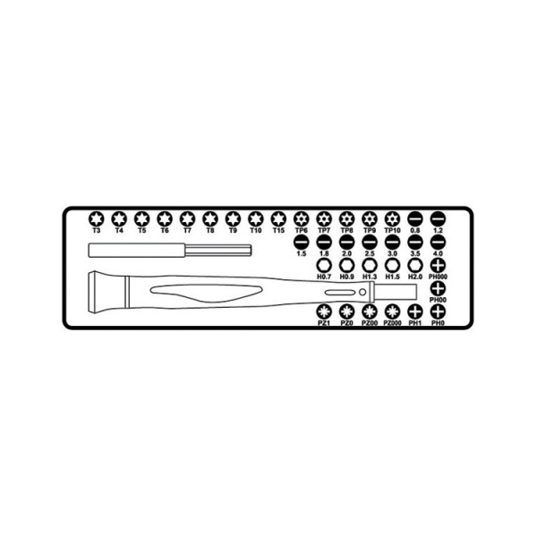 BETA 1256/C36-2 Bi-material micro screwdriver with 36 interchangeable 4-mm bits and magnetic extension