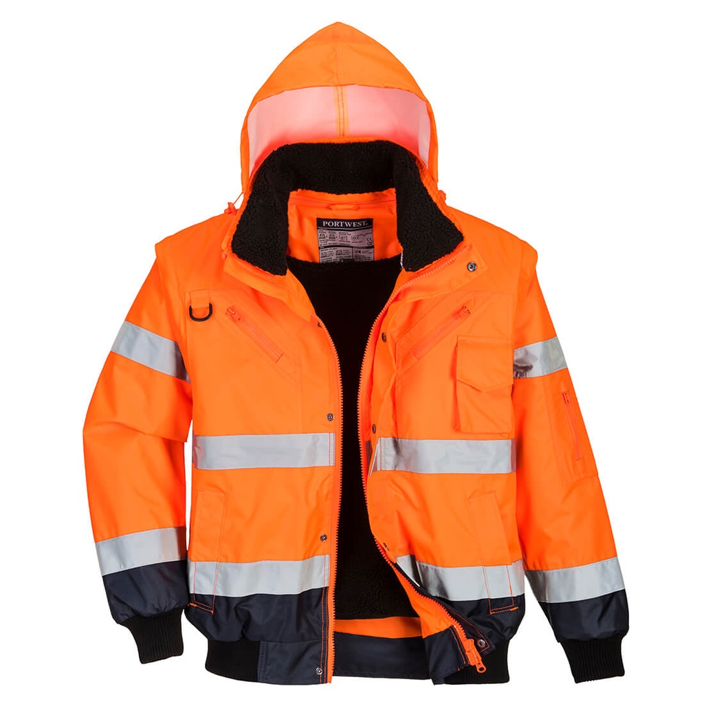 C465 Hi-Vis Contrast Bomber Jacket - Orange/Navy