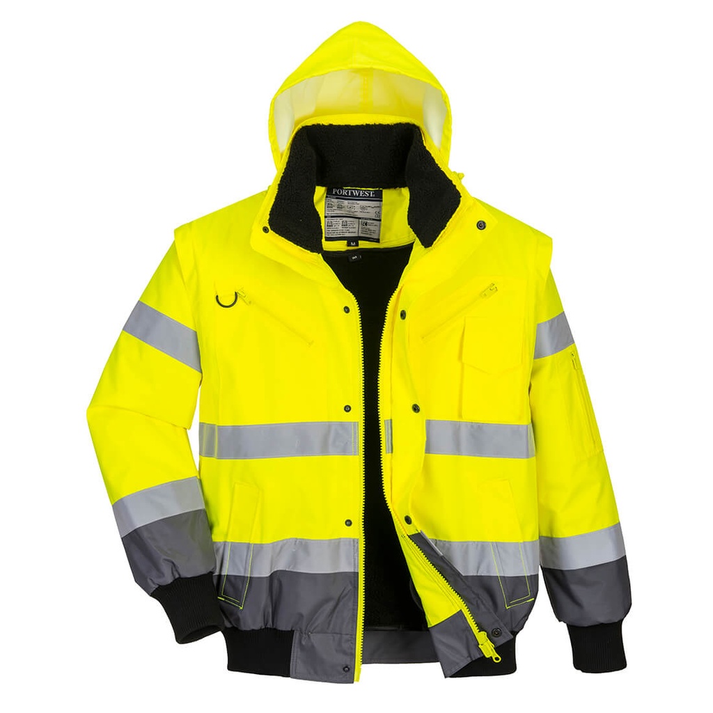 C465 Hi-Vis Contrast Bomber Jacket - Yellow/Grey