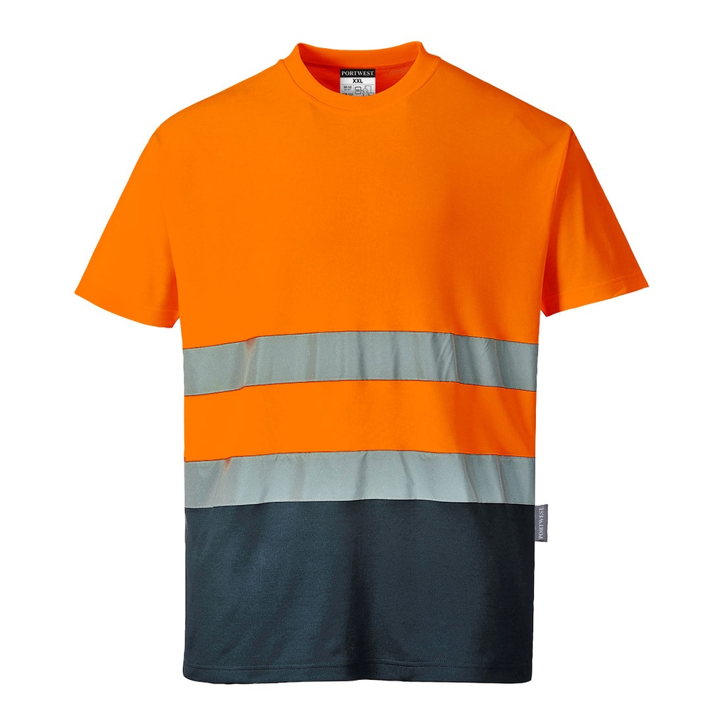 S173 Two Tone Cotton Comfort Tee - Orange/Navy