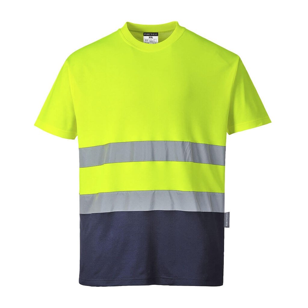 S173 Two Tone Cotton Comfort Tee - Yellow/Navy