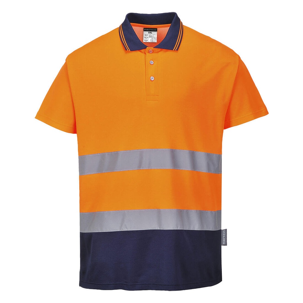 S174 Two Tone Cotton Comfort Polo - Orange/Navy