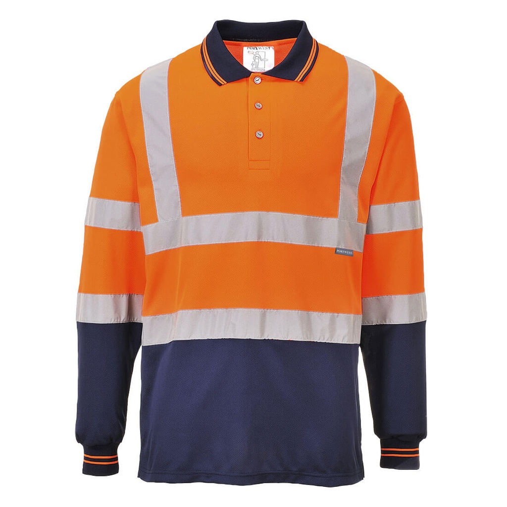 S279 Two-Tone Long Sleeved Polo - Orange/Navy