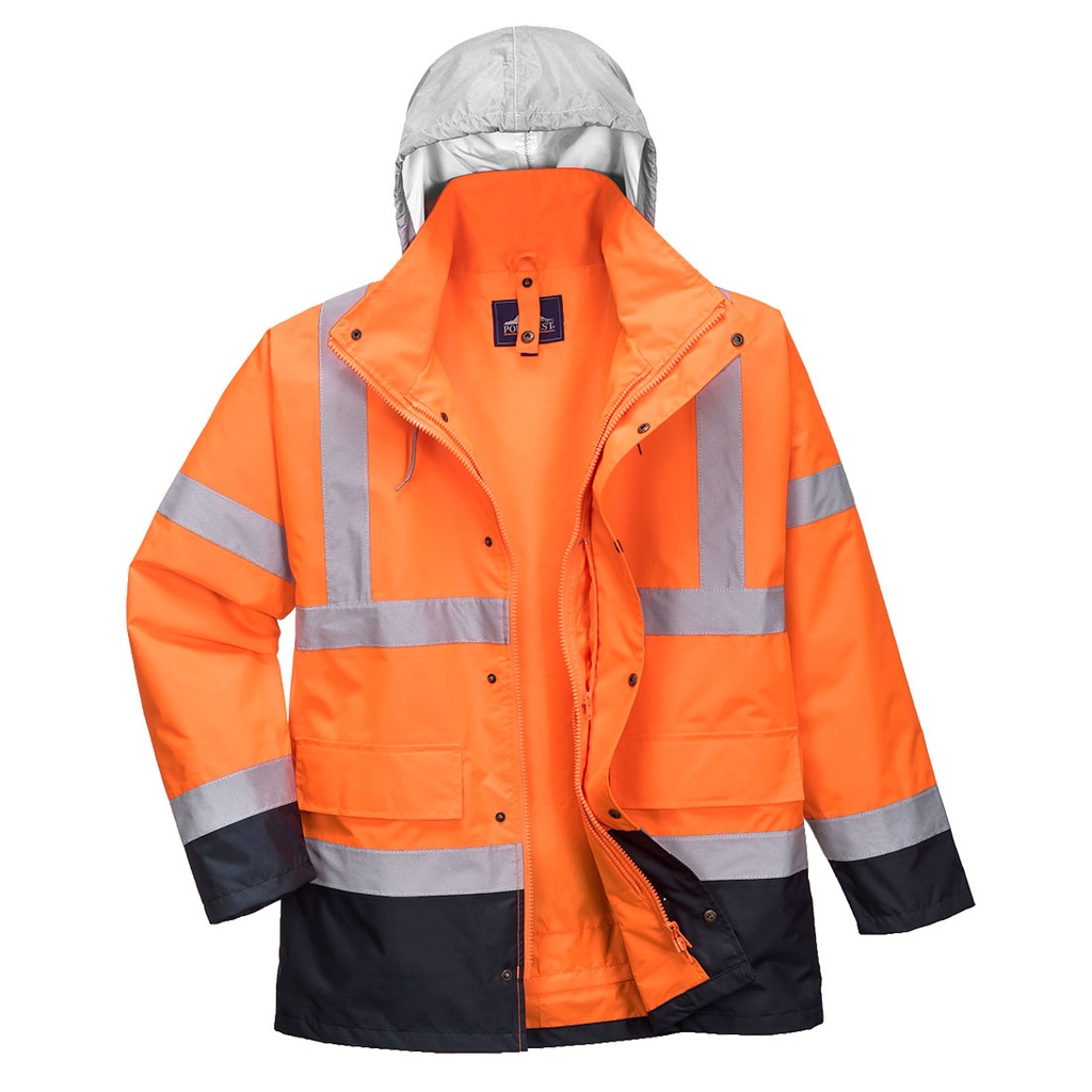 S471 HiVz 4in1 Contrast Traffic Jacket - Orange/Navy