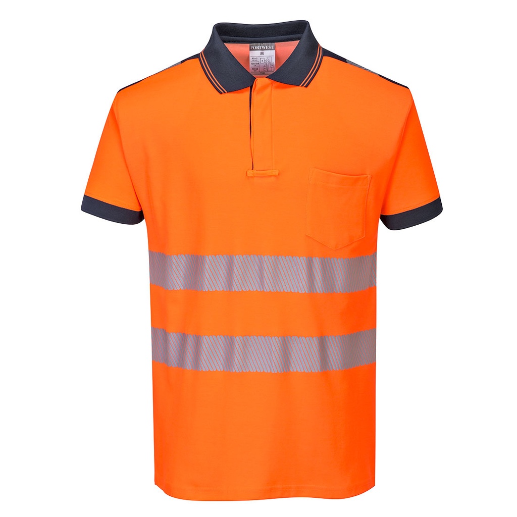 T180 Pw3 Hi-Vis Polo Shirt S/S - Orange/Navy