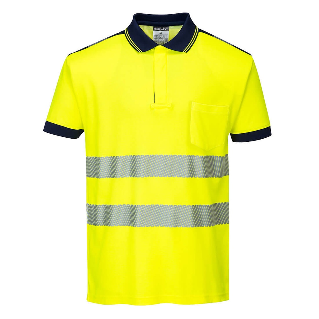 T180 Pw3 Hi-Vis Polo Shirt S/S - Yellow/Navy