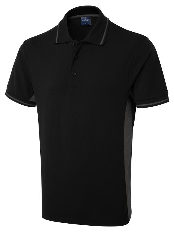 Uneek 117 Two Tone Polo - Black/Charcoal