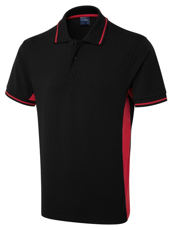 Uneek 117 Two Tone Polo - Black/Red