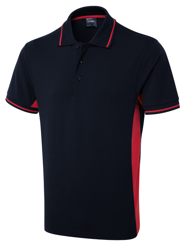 Uneek 117 Two Tone Polo - Navy/Red