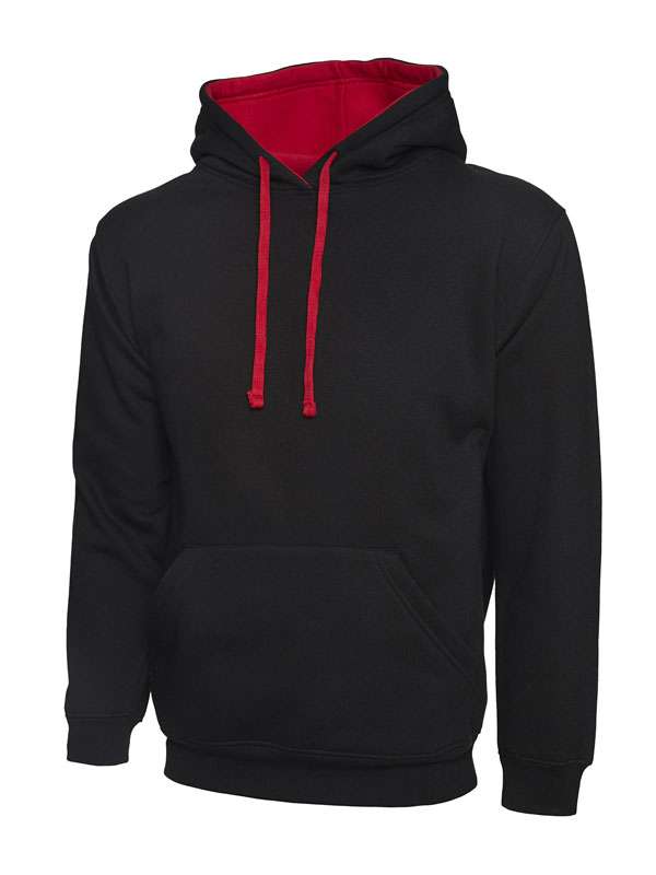 Uneek 507 Contrast Hooded Sweatshirt - Black/Red