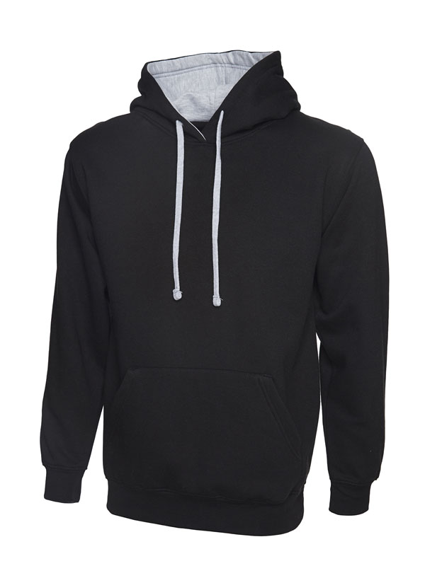 Uneek 507 Contrast Hooded Sweatshirt - Black/Heather Grey