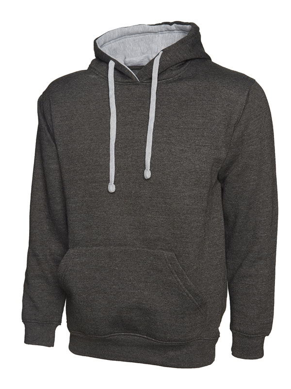 Uneek 507 Contrast Hooded Sweatshirt - Charcoal/Heather Grey