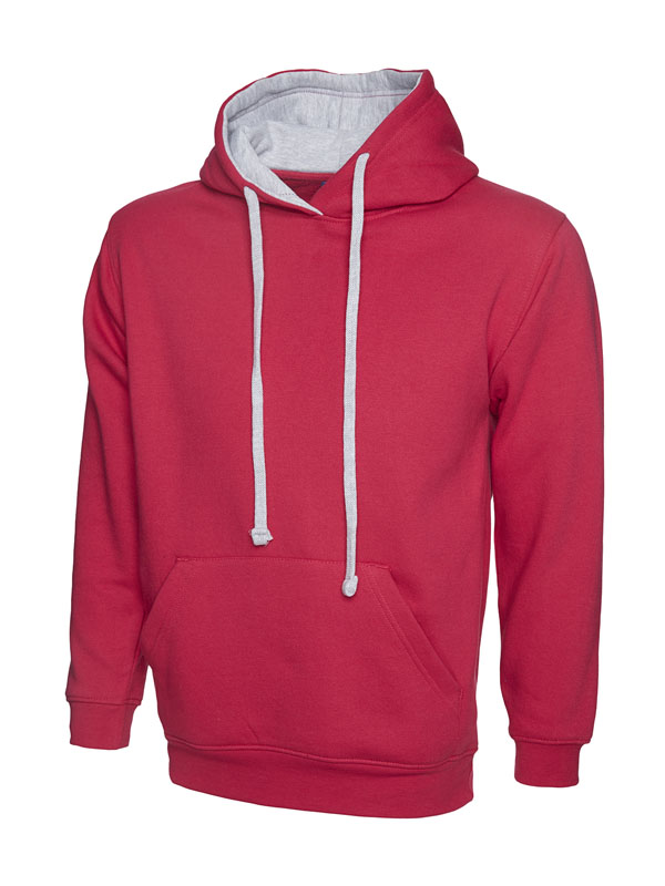 Uneek 507 Contrast Hooded Sweatshirt - Fuchsia/Heather Grey