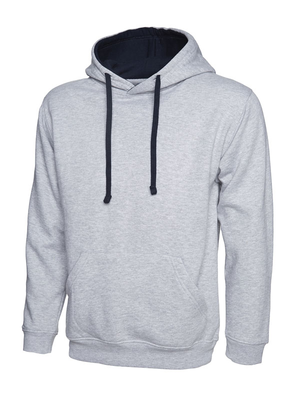 Uneek 507 Contrast Hooded Sweatshirt - Heather Grey/Navy