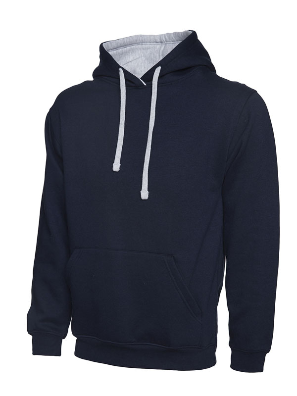 Uneek 507 Contrast Hooded Sweatshirt - Navy/Heather Grey