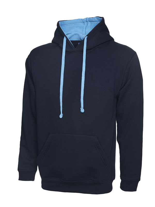 Uneek 507 Contrast Hooded Sweatshirt - Navy/Sky