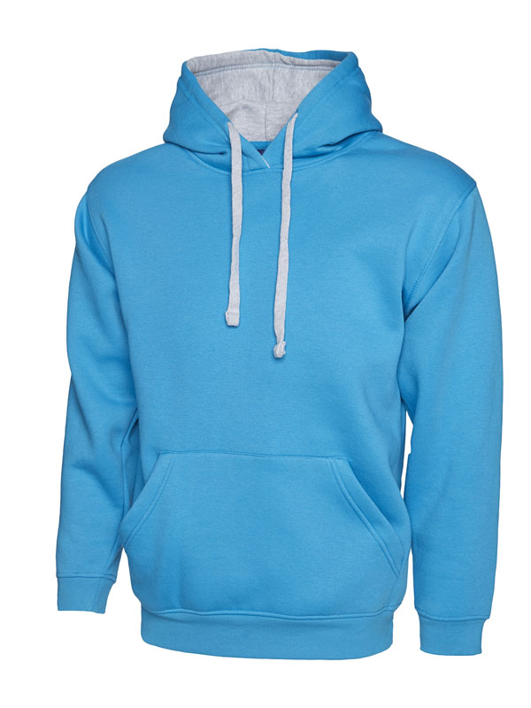 Uneek 507 Contrast Hooded Sweatshirt - Sapphire/Heather Grey