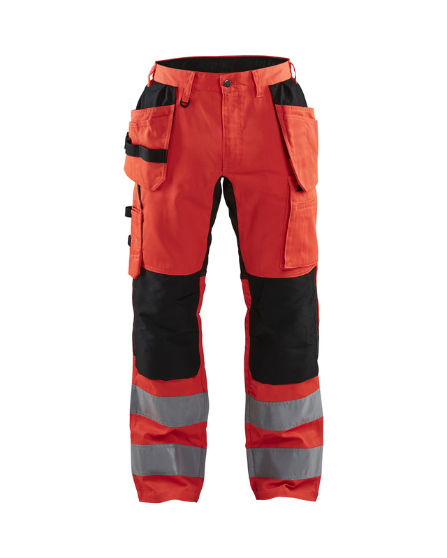 Blaklader 155218115599 Hi-Vis Trousers with Stretch - Red Hi-Vis/Black