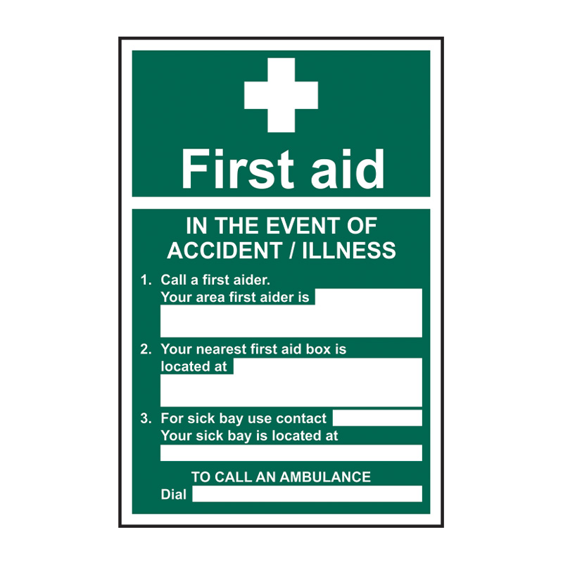 First aid In the event of an accident - SAV (200 x 300mm)