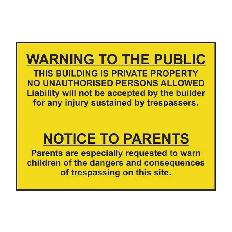 WARNING TO THE PUBLIC AND PARENTS - SAV (600 x 450mm)