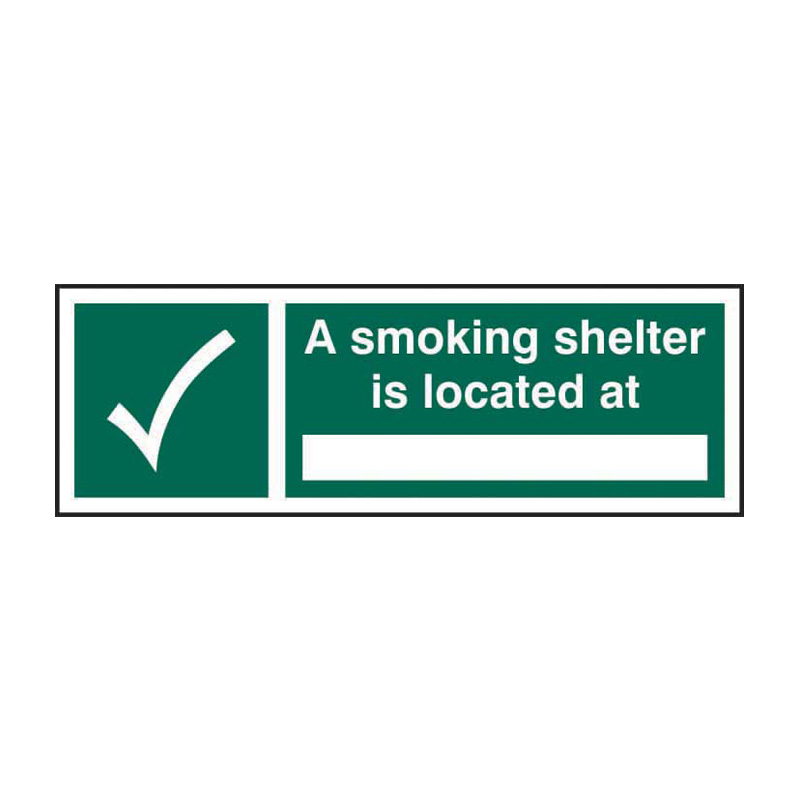 A smoking shelter is located at ______ - SAV (300 x 100mm)