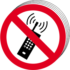 No mobile phones symbol - SAV (50mm dia.) (Pack of 10)