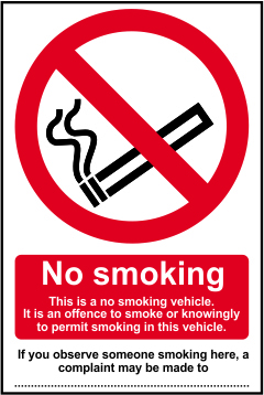 No smoking This is a no smoking vehicle… - SAV (100 x 150mm)