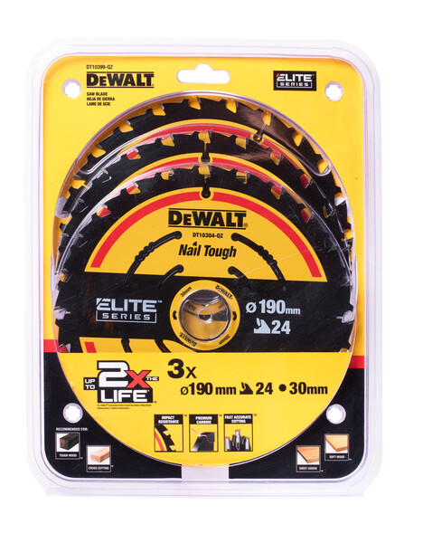 DeWalt Elite Circular Saw Blade 190mm 24T 3Pack