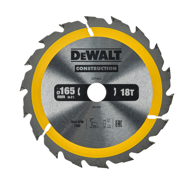 DeWalt Construction Circ Saw Blade 165x20mm 18T (Ac)