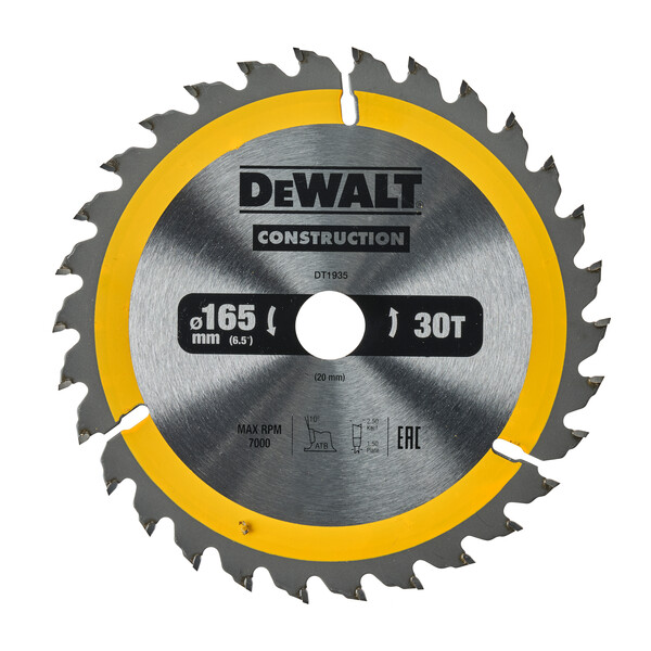 DeWalt Construction Circ Saw Blade 165x20mm 30T (Ac)