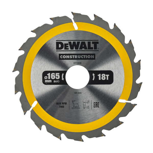 DeWalt Construction Circ Saw Blade 165x30mm 18T (Ac)