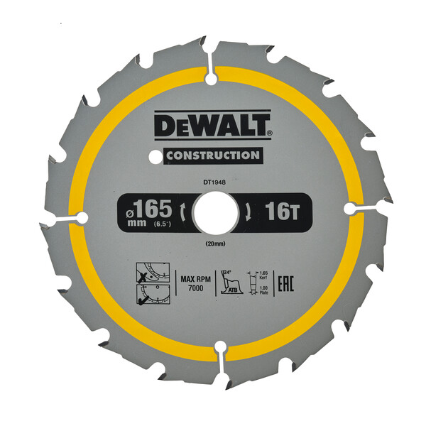 DeWalt Construction Circ Saw Blade 165x20mm 16T (Dc)