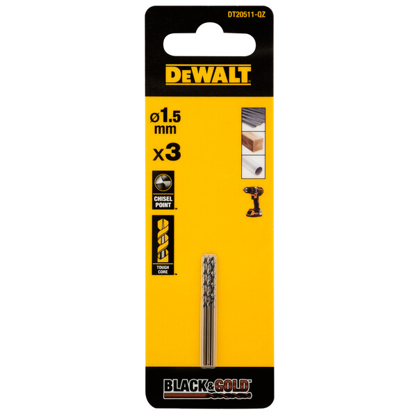 DeWalt 1.5mm Black Gold Hss Drill Bit 3pcs