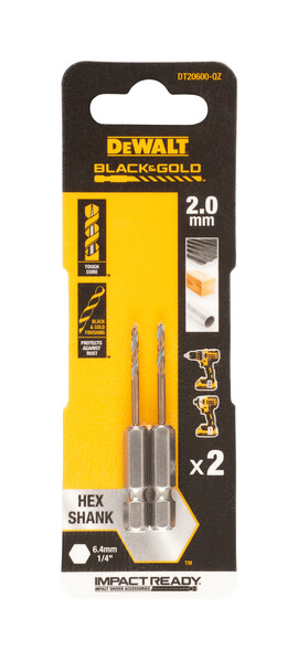 DeWalt 2.0mm Black and Gold Hex Drill Bit x2