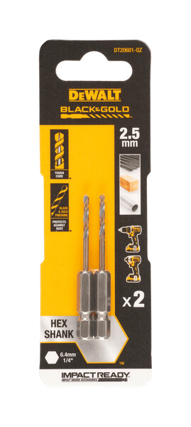 DeWalt 2.5mm Black and Gold Hex Drill Bit x2