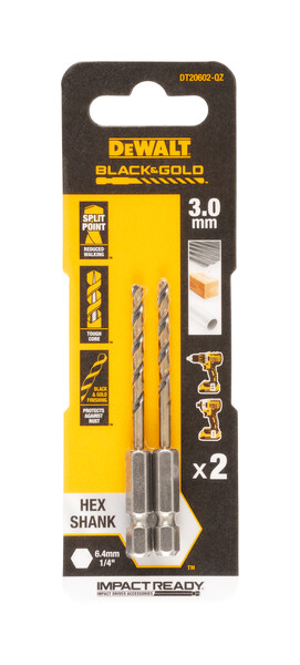 DeWalt 3.0mm Black and Gold Hex Drill Bit x2