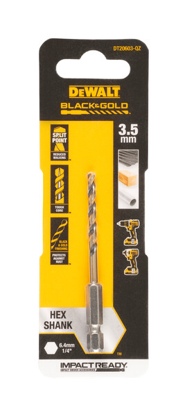 DeWalt 3.5mm Black and Gold Hex Drill Bit