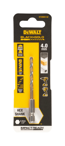 DeWalt 4.0mm Black and Gold Hex Drill Bit