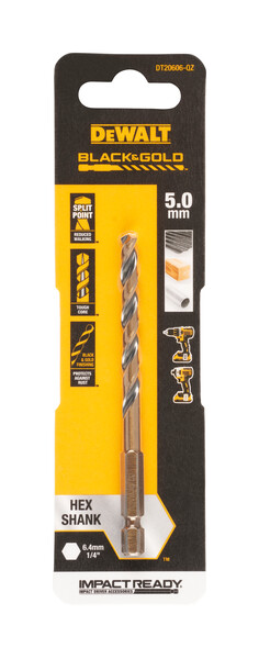 DeWalt 5.0mm Black and Gold Hex Drill Bit