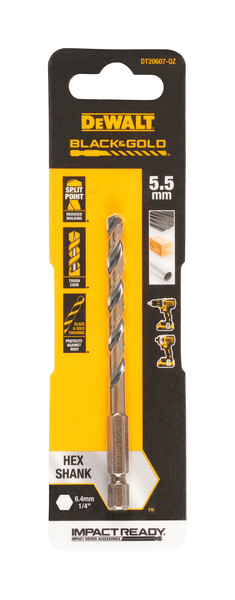 DeWalt 5.5mm Black and Gold Hex Drill Bit