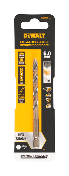 DeWalt 6.0mm Black and Gold Hex Drill Bit