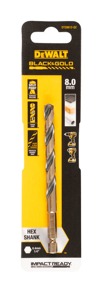 DeWalt 8.0mm Black and Gold Hex Drill Bit