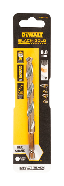 DeWalt 9.0mm Black and Gold Hex Drill Bit