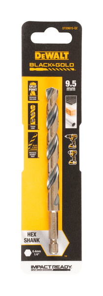 DeWalt 9.5mm Black and Gold Hex Drill Bit