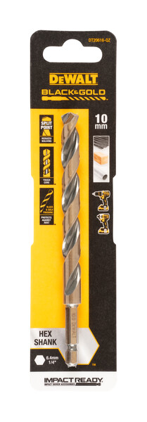 DeWalt 10.0mm Black and Gold Hex Drill Bit