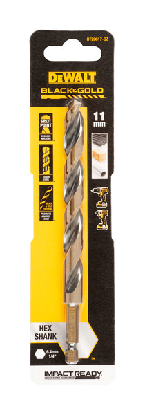 DeWalt 11.0mm Black and Gold Hex Drill Bit