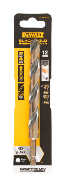 DeWalt 12.0mm Black and Gold Hex Drill Bit