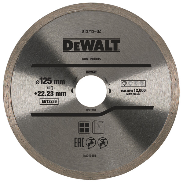 DeWalt Wheeldiamond Continuous Rim 125mmx22.2mm