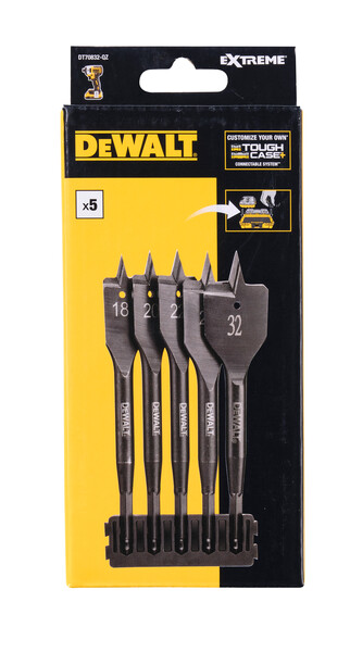 DeWalt 5pc Bit Bar + Extreme Flatwood Bits 18mm 20mm 22mm 25mm 32mm