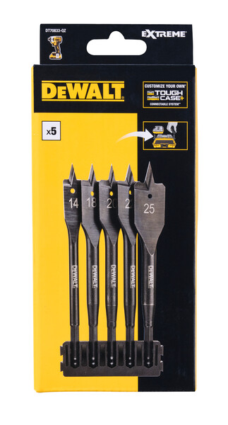 DeWalt 5pc Bit Bar + Extreme Flatwood Bits 14mm 18mm 20mm 22mm 25mm